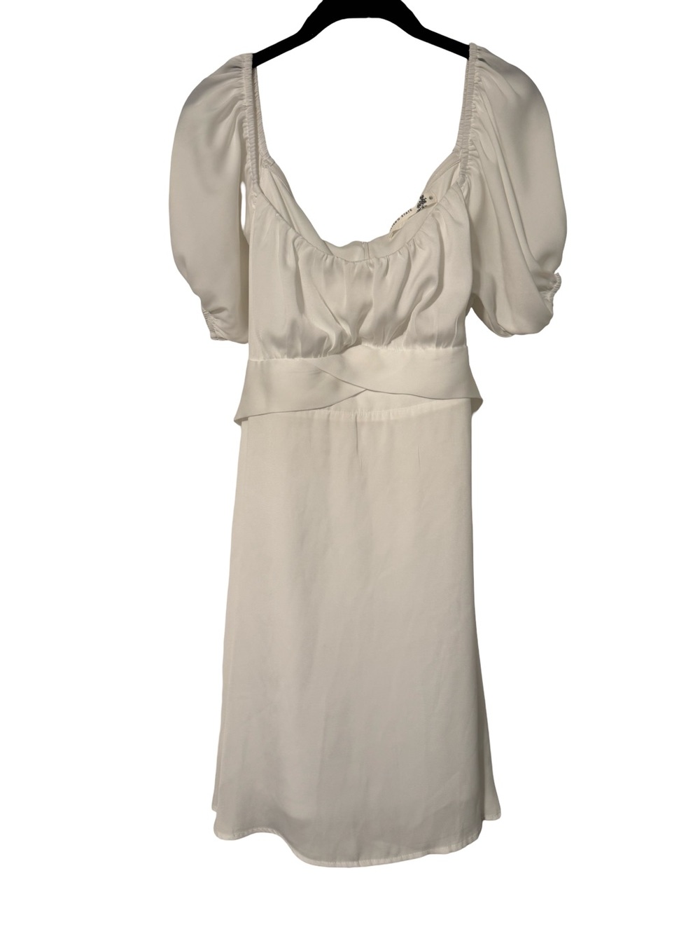 Altar’d State Delilah Crossover White Puff-Sleeve Empire Waist Mini Dress - Picture 4 of 7